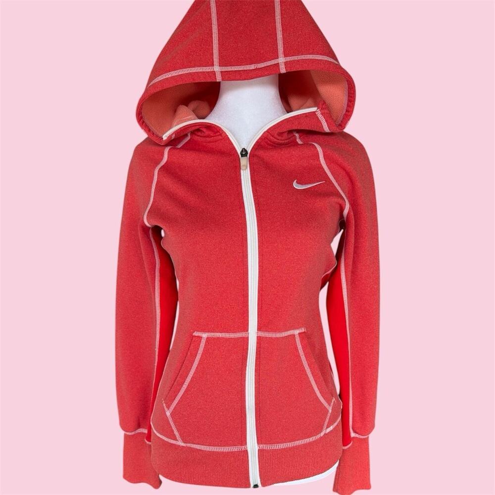 Vintage Y2K Nike Therma-fit red/orange zip up hoodie with fleece lining